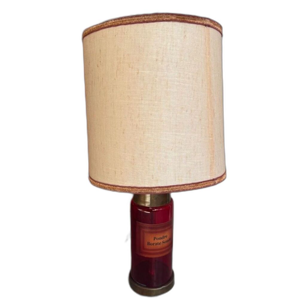 Vintage Glass Apothecary Style base Drum Shade Lamp w/ Brass Working
